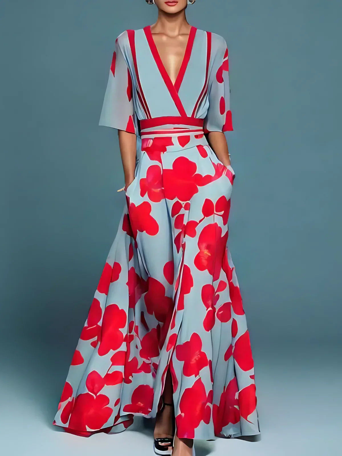 Floral V-Neck Summer Maxi Dress