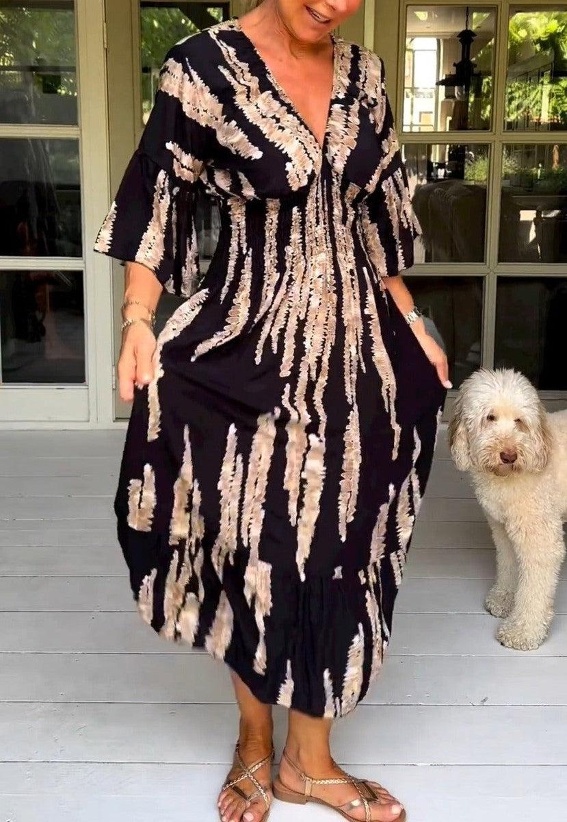 V-Neck Print A-Line Summer Maxi Dress