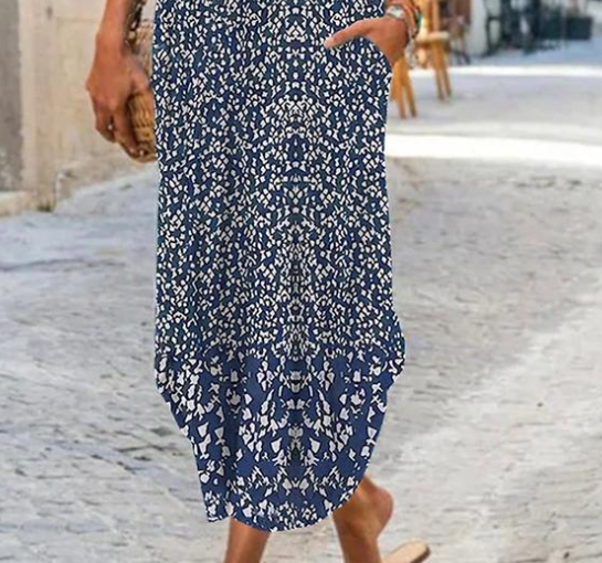 Round Neck Print Summer Maxi Dress