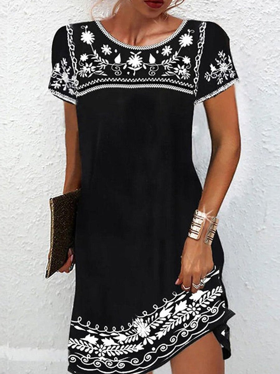 Black Floral Print Mini Dress
