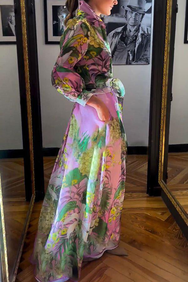 Long Sleeve Print A-Line Maxi Dress