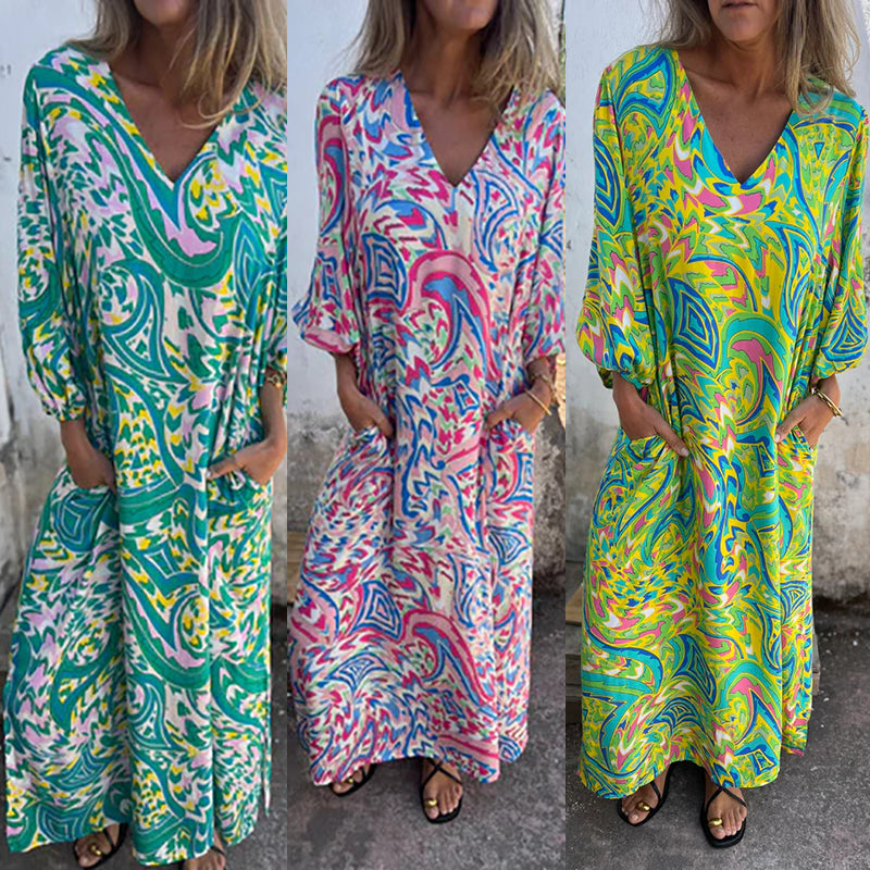Abstract Print Boho Maxi Dress