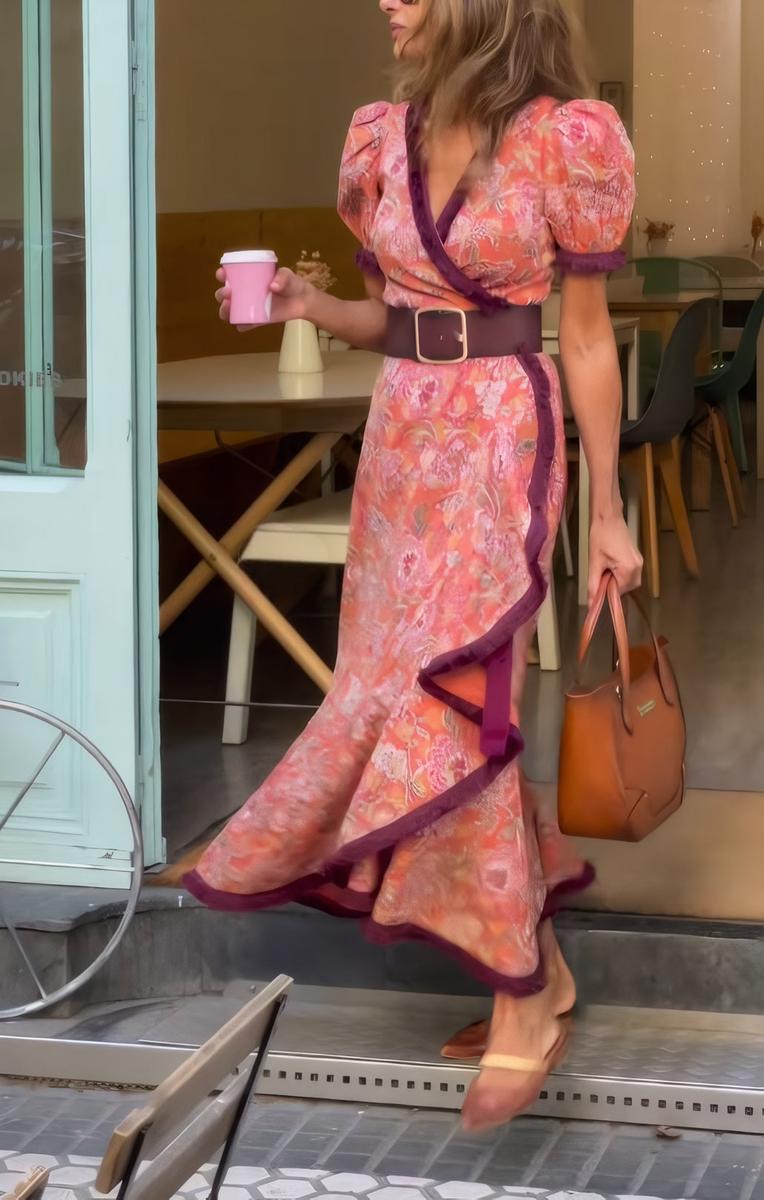 V-Neck Print A-Line Summer Maxi Dress