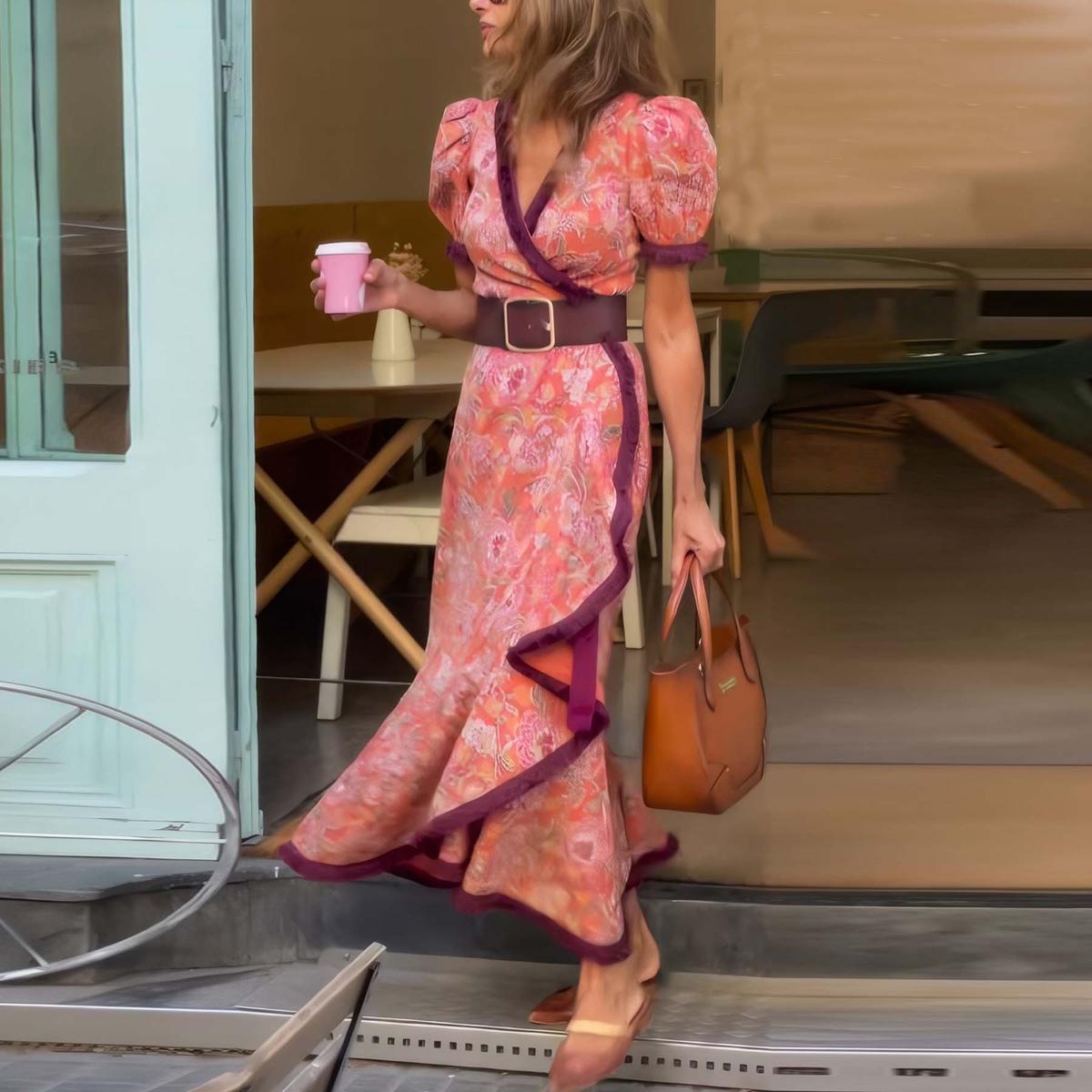 V-Neck Print A-Line Summer Maxi Dress