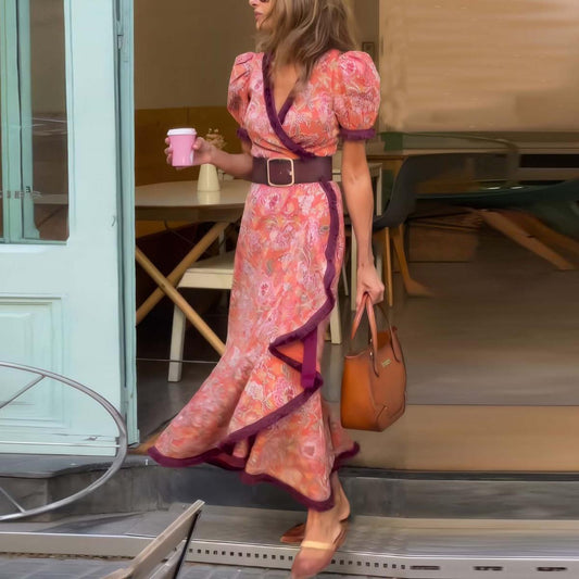 V-Neck Print A-Line Summer Maxi Dress