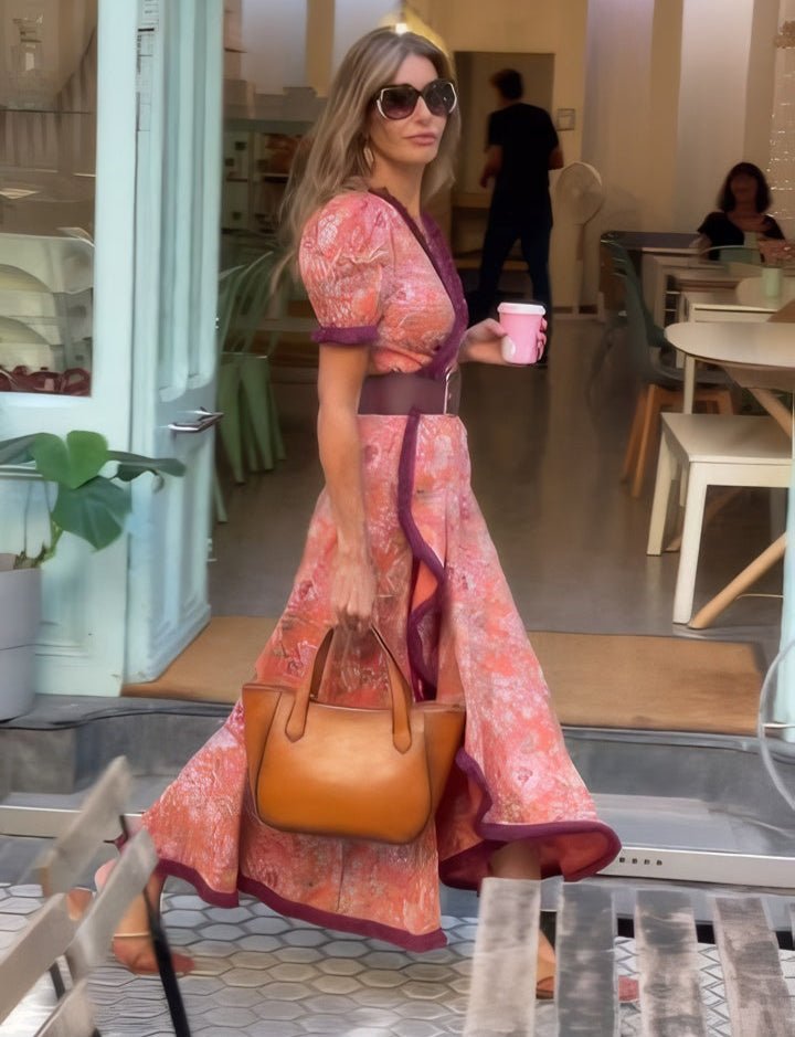 V-Neck Print A-Line Summer Maxi Dress