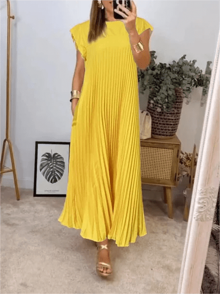 Pleated Sleeveless Summer Shift Dress