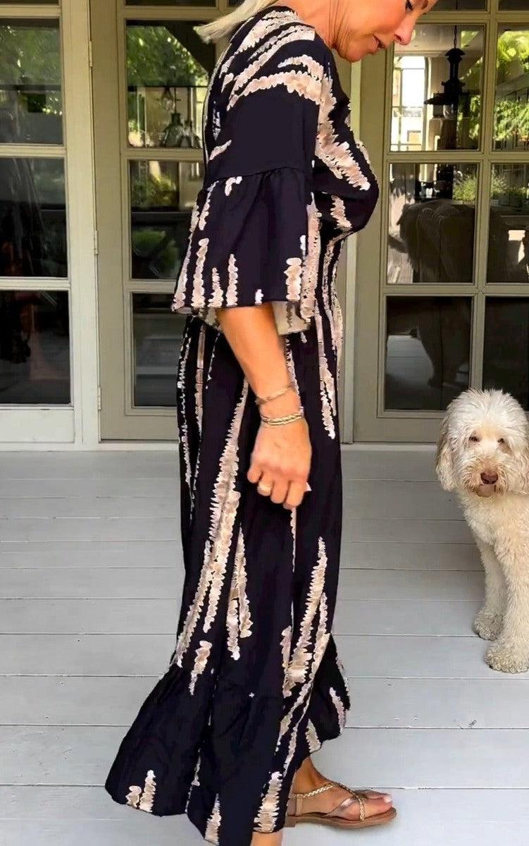 V-Neck Print A-Line Summer Maxi Dress