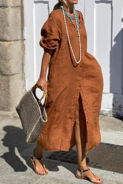 Linen Button-Down Summer Maxi Dress
