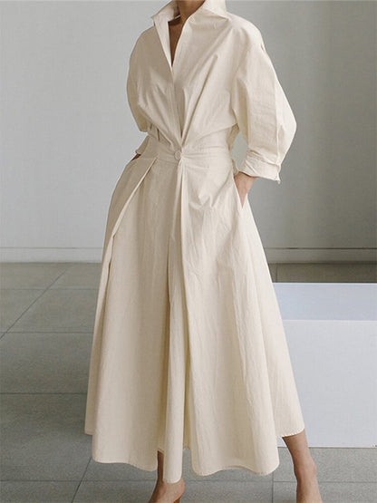 Retro Lapel Collar Linen Summer Maxi Dress