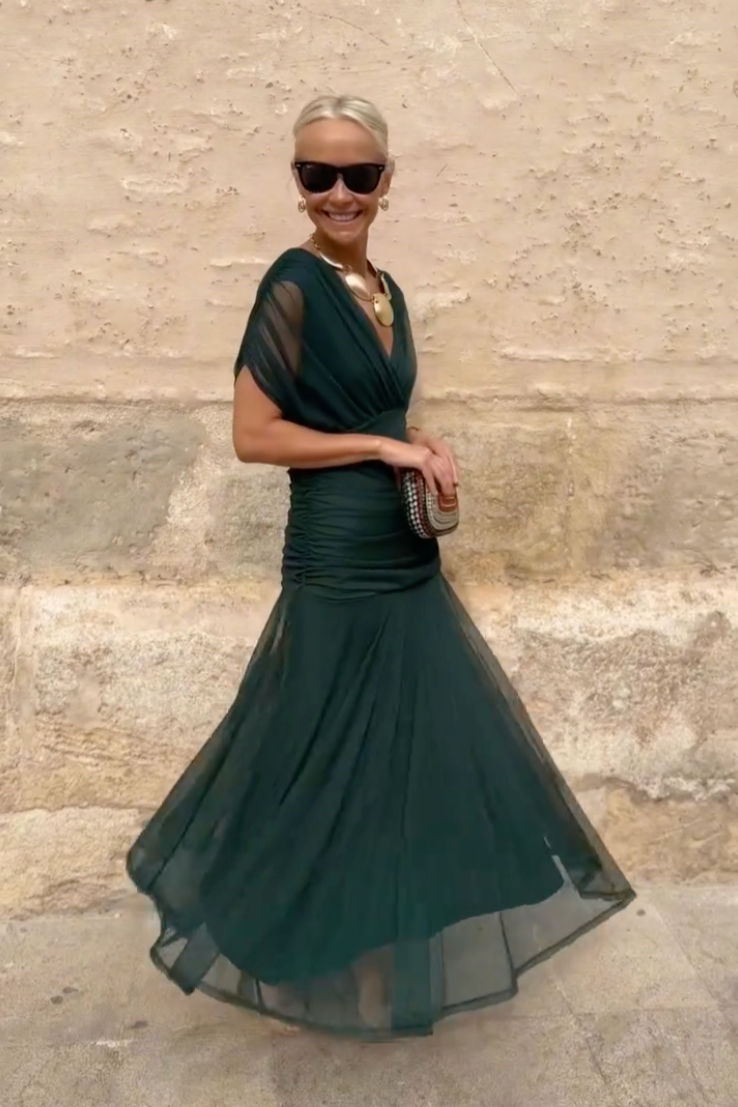 V-Neck Gradient Print Summer Maxi Dress