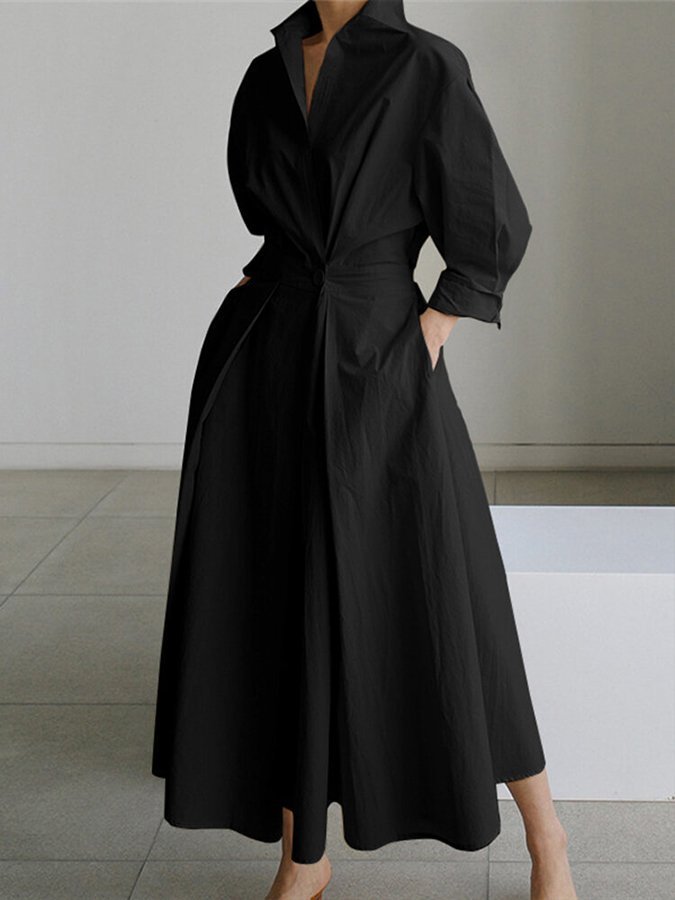 Retro Lapel Collar Linen Summer Maxi Dress