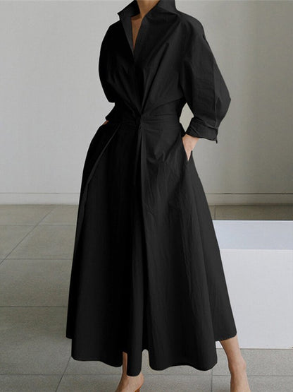 Retro Lapel Collar Linen Summer Maxi Dress