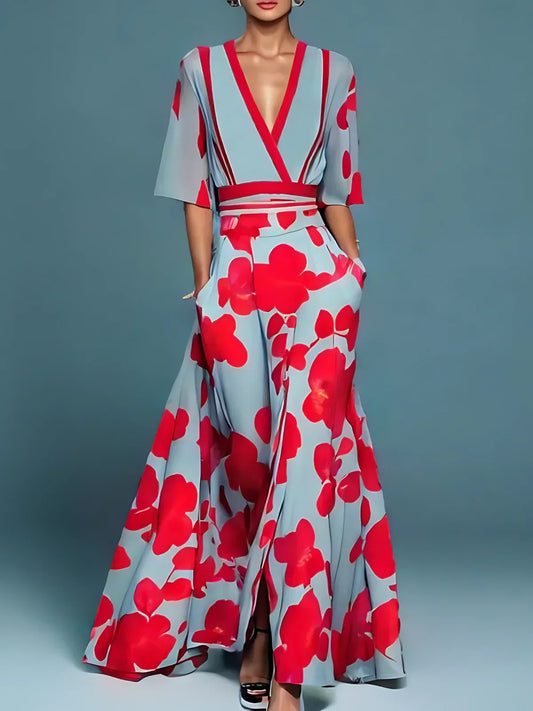 Floral V-Neck Summer Maxi Dress