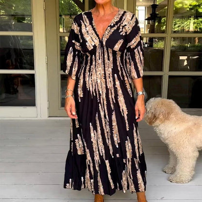 V-Neck Print A-Line Summer Maxi Dress