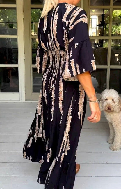 V-Neck Print A-Line Summer Maxi Dress