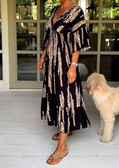V-Neck Print A-Line Summer Maxi Dress