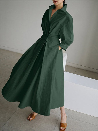 Retro Lapel Collar Linen Summer Maxi Dress