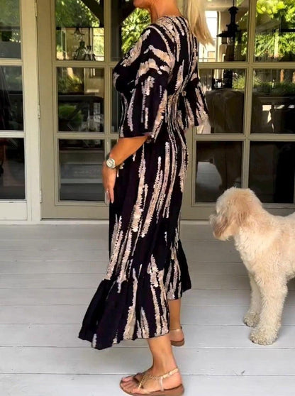 V-Neck Print A-Line Summer Maxi Dress