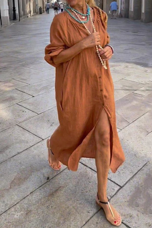 Linen Button-Down Summer Maxi Dress