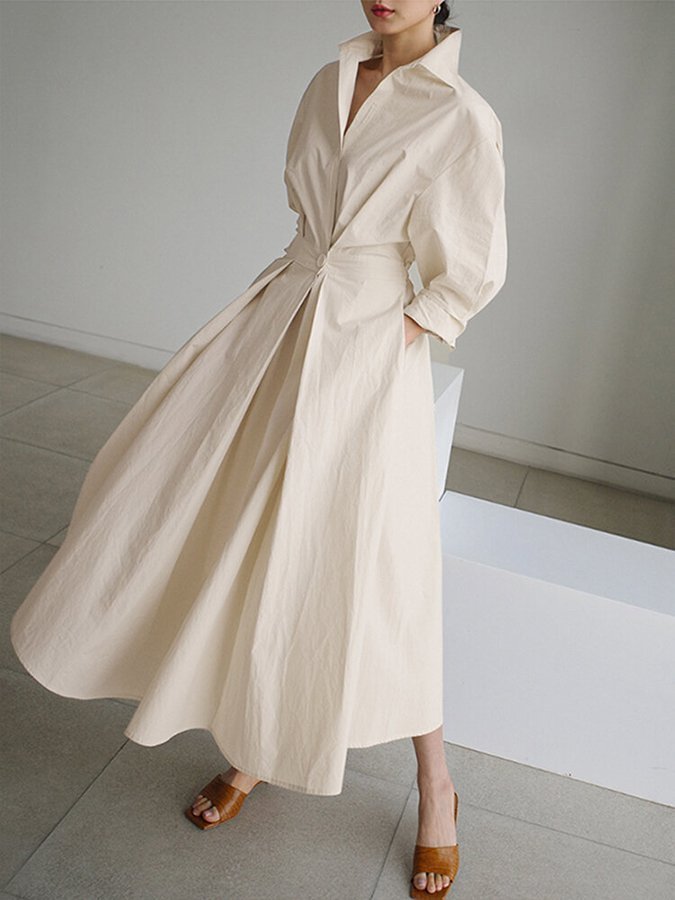 Retro Lapel Collar Linen Summer Maxi Dress