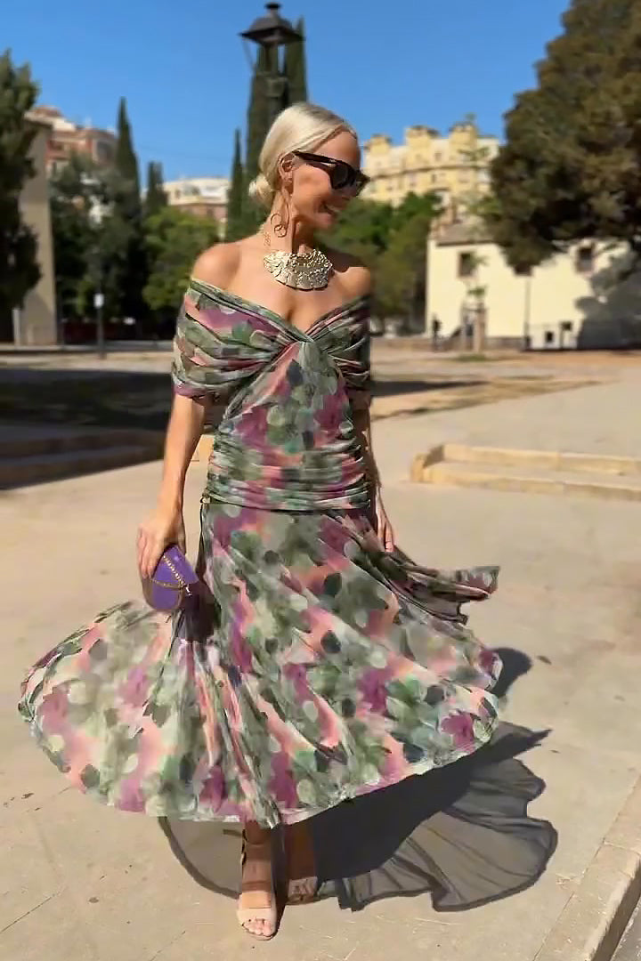 V-Neck Gradient Print Summer Maxi Dress