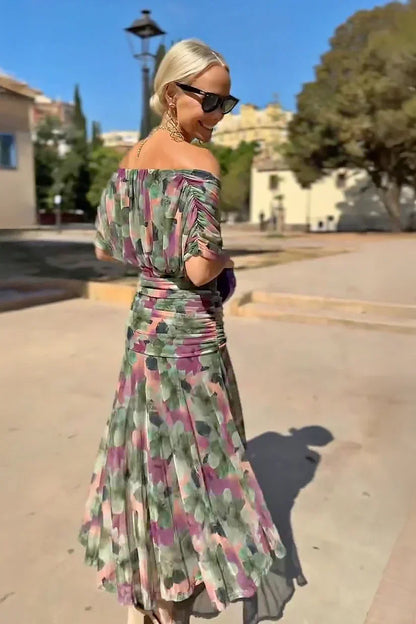 V-Neck Gradient Print Summer Maxi Dress