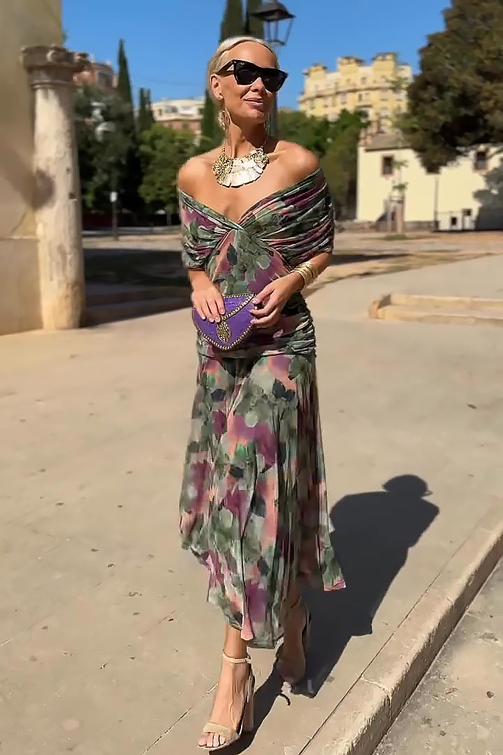 V-Neck Gradient Print Summer Maxi Dress