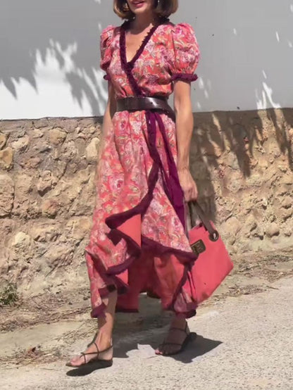 V-Neck Print A-Line Summer Maxi Dress
