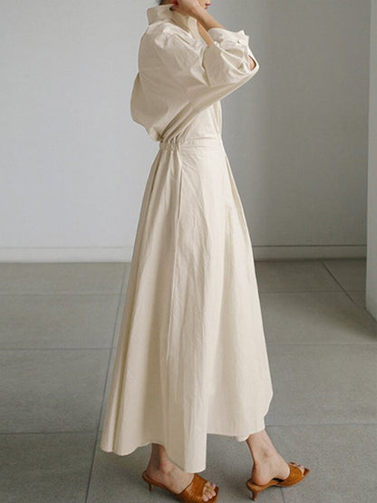 Retro Lapel Collar Linen Summer Maxi Dress