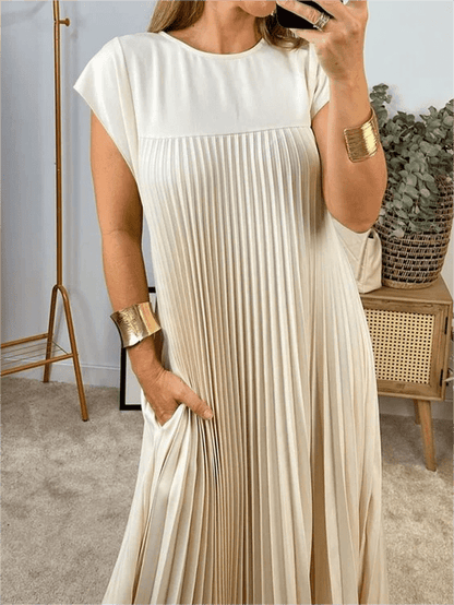 Pleated Sleeveless Summer Shift Dress