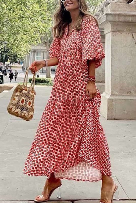 Boho Puff Sleeve Summer Maxi Dress