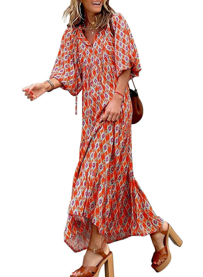 Boho Puff Sleeve Summer Maxi Dress