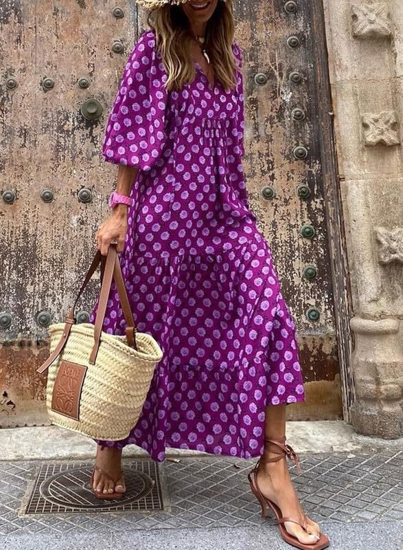 Boho Puff Sleeve Summer Maxi Dress