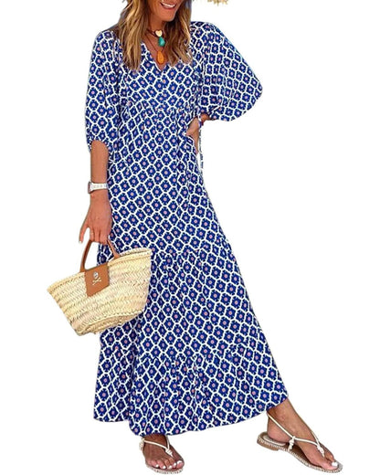 Boho Puff Sleeve Summer Maxi Dress