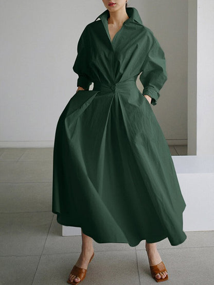 Retro Lapel Collar Linen Summer Maxi Dress