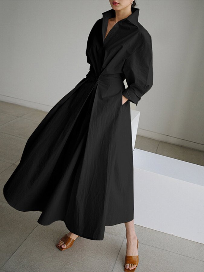 Retro Lapel Collar Linen Summer Maxi Dress