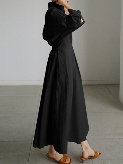 Retro Lapel Collar Linen Summer Maxi Dress