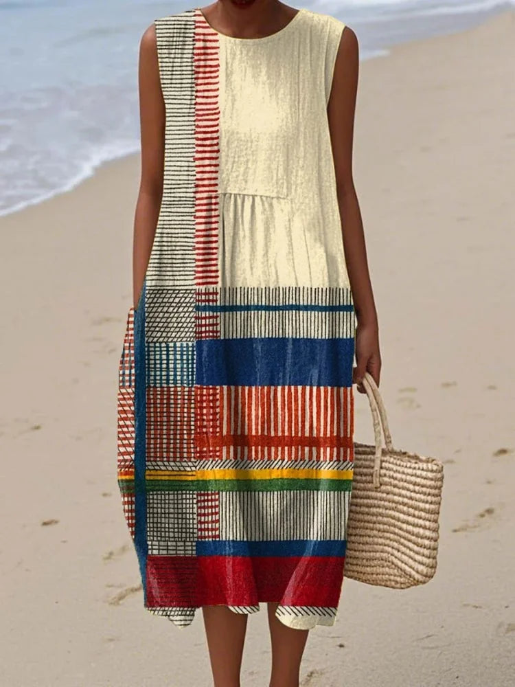 Sleeveless Art Print Summer Midi Dress
