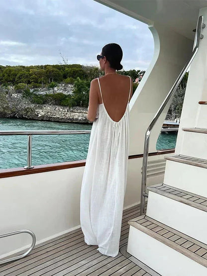 Split V-Neck Backless Summer Maxi Dress