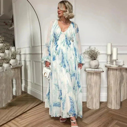 Floral Chiffon Drawstring Summer Maxi Dress