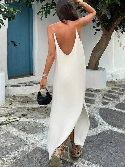 Split V-Neck Backless Summer Maxi Dress