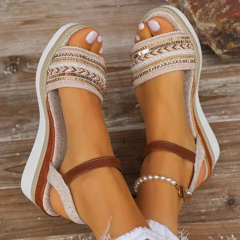 Boho Woven Ankle Strap Summer Sandals