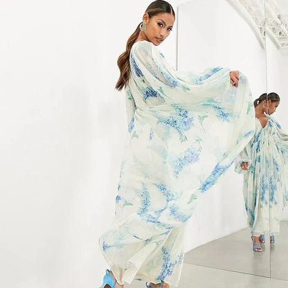 Floral Chiffon Drawstring Summer Maxi Dress