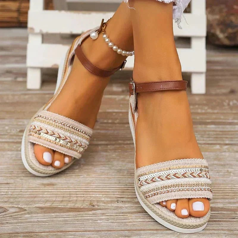 Boho Woven Ankle Strap Summer Sandals