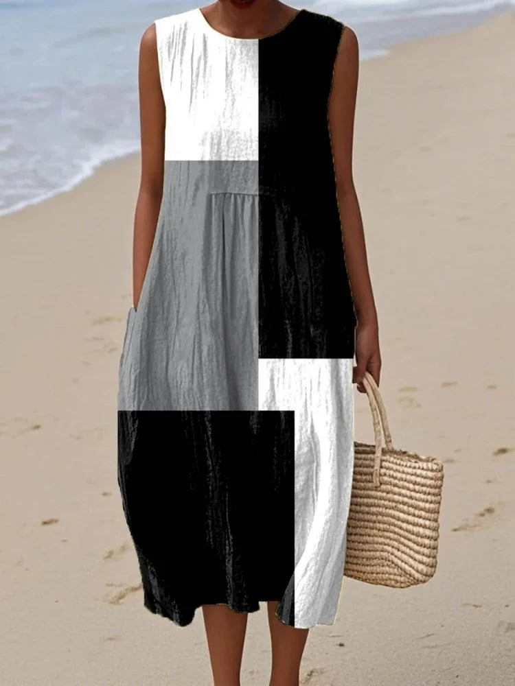 Sleeveless Art Print Summer Midi Dress