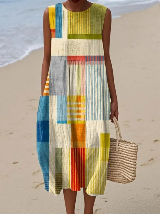 Sleeveless Art Print Summer Midi Dress