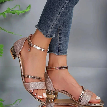 Metallic Ankle Strap Summer Sandals