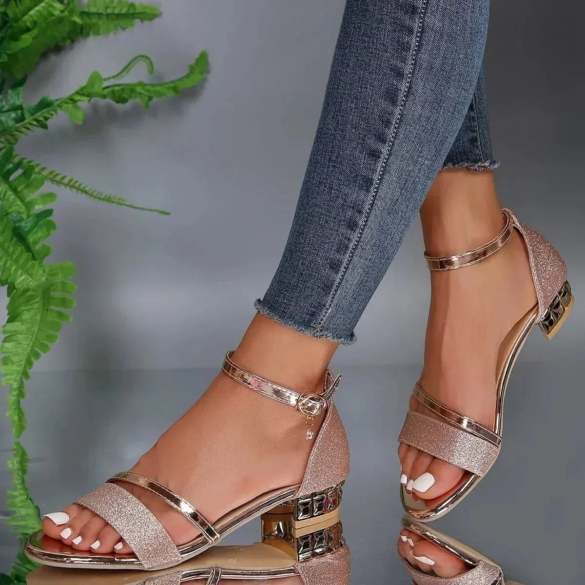Metallic Ankle Strap Summer Sandals