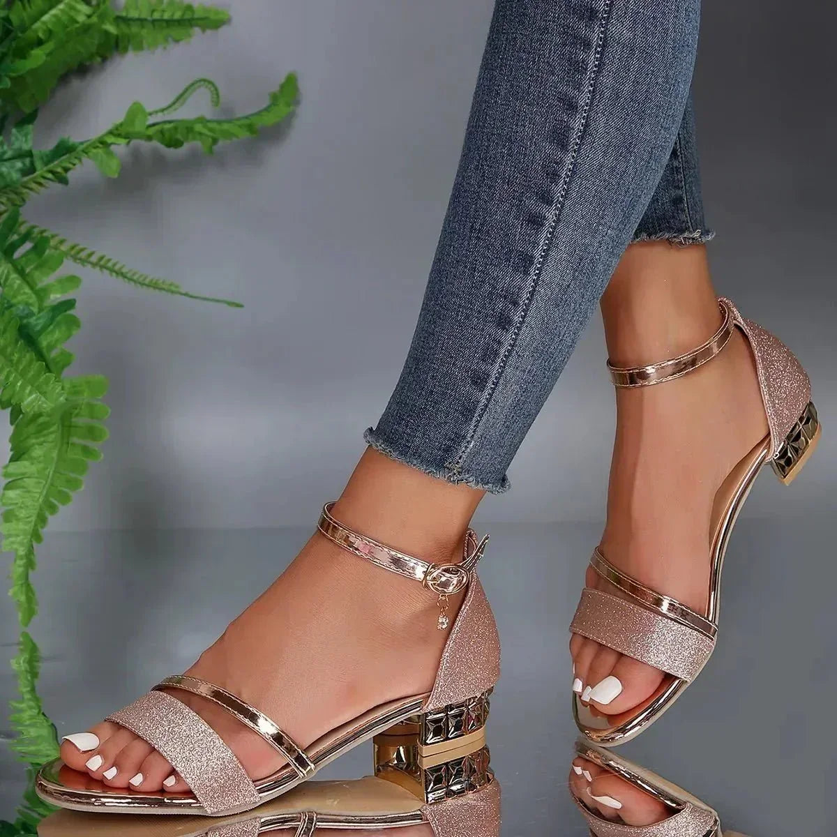 Metallic Ankle Strap Summer Sandals